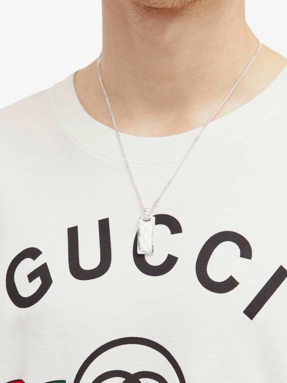GUCCI NECKLACE MENS SIGNATURE GG LOGO DOG TAG STERLING SILVER - Picture 15 of 15